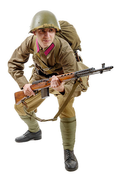 istock young Soviet soldier with SVT rifle on the white background 508408500