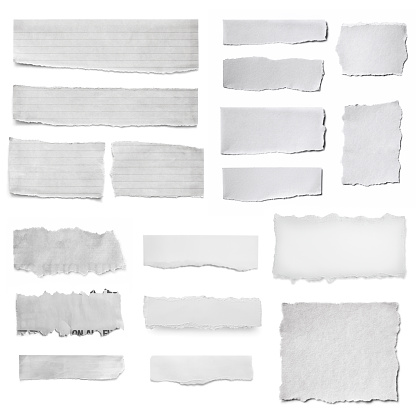 Paper tears collection, isolated on white.  Torn pieces, isolated on white.
