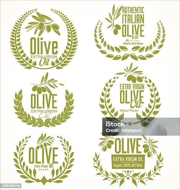 Olive Oil Laurel Wreath Design Elements Stock Illustration - Download Image Now - Agriculture, Badge, Bay Tree