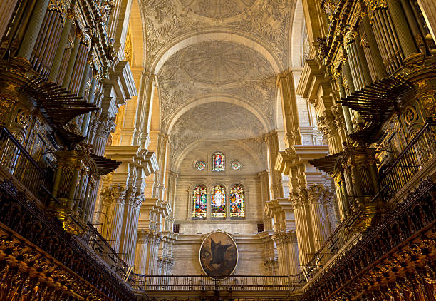 Interior of Malaga Cathedral stock photo