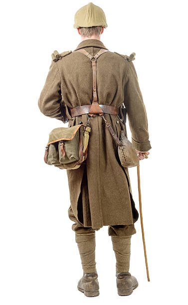 istock 40s french soldier with a flag, back  view, 508409634