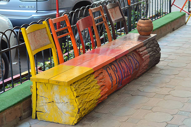 istock Colorful design park bench on the street 508410076