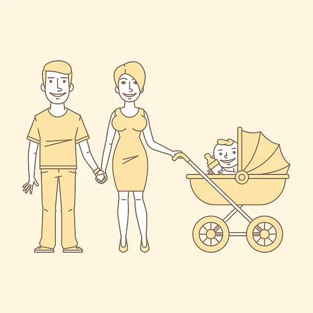 Vector illustration of Young couple with stroller