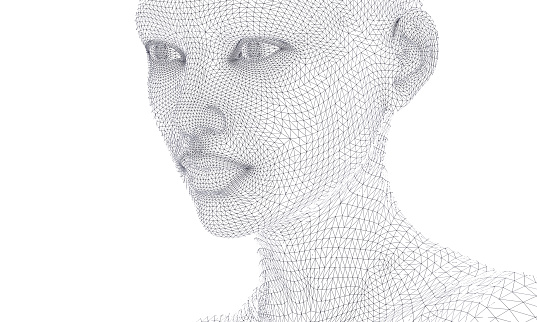 woman face in wireframe lines isolated on white