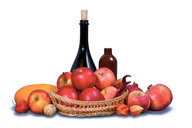 Group of ripe red fruits and vegetables with tableware