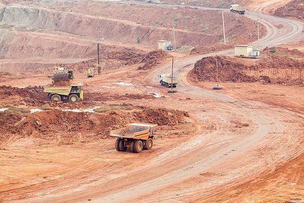 istock Part of a pit with big mining truck working 508413204