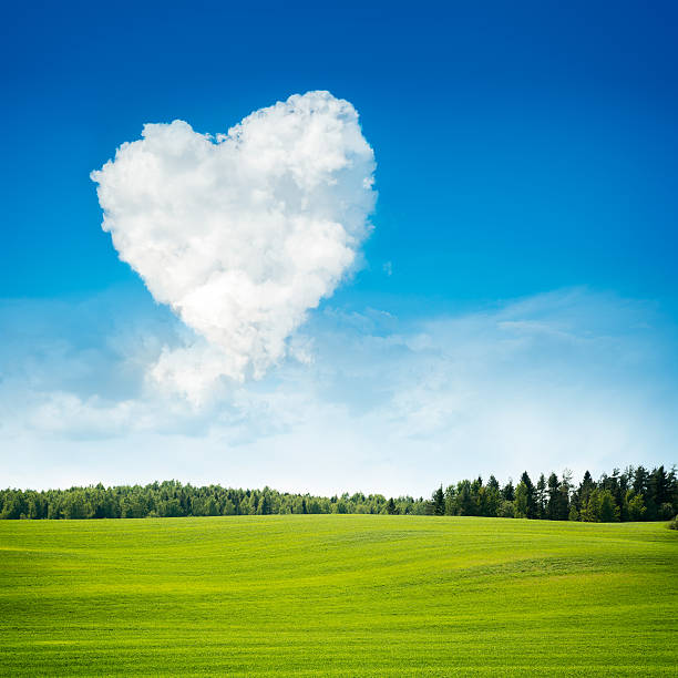 istock Heart Shaped Cloud and Green Field Landscape 508413478