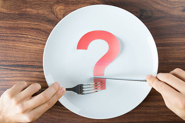 istock Hand Holding Cutlery With A Question Mark On Plate 508414148