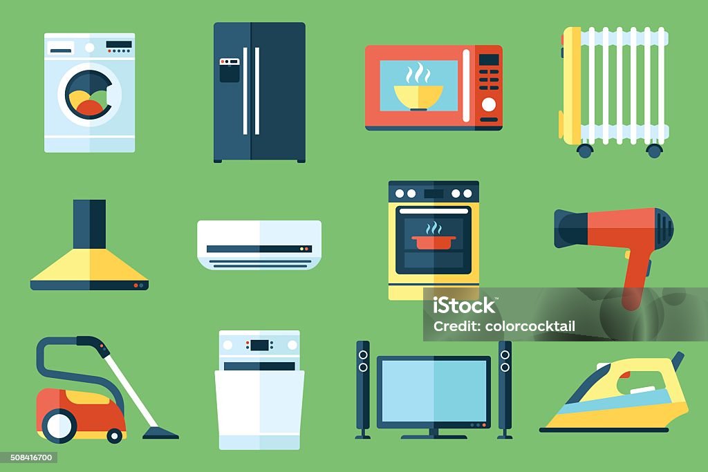 Household appliances Vector collection of household appliances icons. Flat style. Appliance stock vector