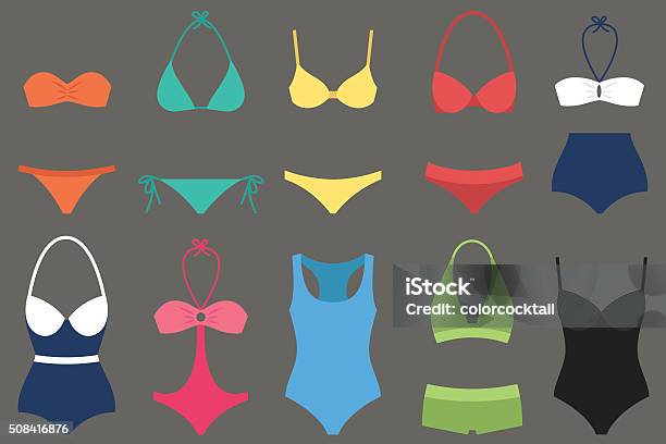 Women Swimsuit Types Stock Illustration - Download Image Now - Swimwear, Bikini, One Piece Swimsuit