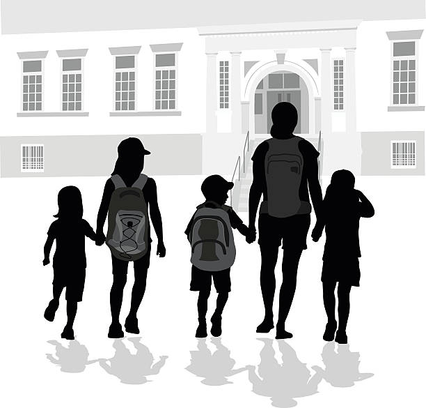chodzić do szkoły z mama - child pre adolescent child little girls white background stock illustrations