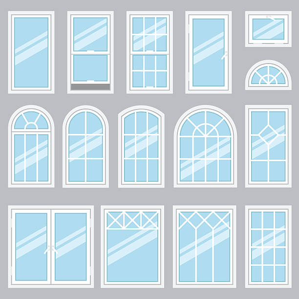 Windows types Vector collection of various windows types. For interior and exterior use. Flat style. half moon stock illustrations