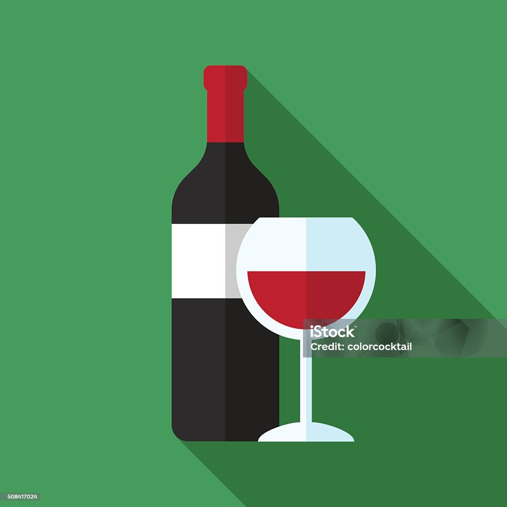 Wine icon Vector icon of wine bottle and wine glass with red wine. Flat style. Wine Bottle stock vector