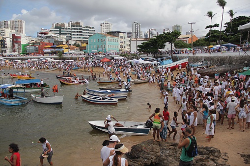 Salvador, Brazil - January 29, 2016: Party to celebrate Yemanja Day in Salvador (BA) .The event held on the beach of the Red River and attracts people to revenciar the \