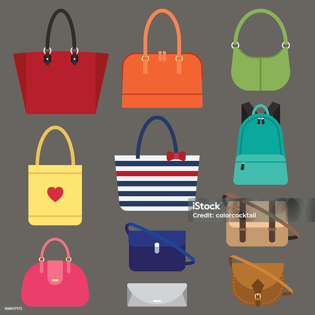Women bags types Vector various types of woman bags. Flat style. Purse stock vector