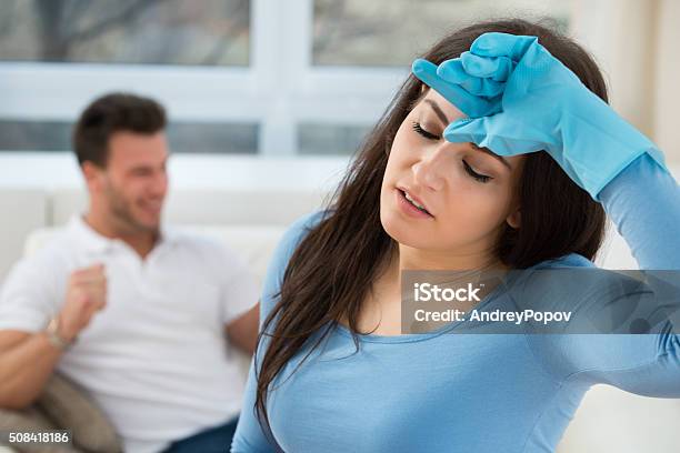 Closeup Of A Tired Woman Stock Photo - Download Image Now - Adult, Business Finance and Industry, Chores