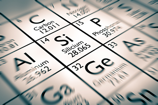 Focus on silicon chemical element inside the mendeleev periodic table