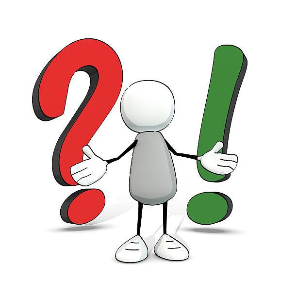 piccolo bozzetti uomo con rosso e verde segno esclamativo domanda - exclamation point question mark right solution foto e immagini stock