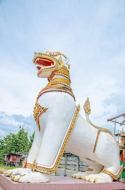 istock White lion statue in front of the temple 508421505