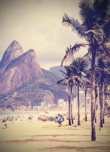 Vintage background. Retro tropical beach in Rio de Janeiro, Brazil