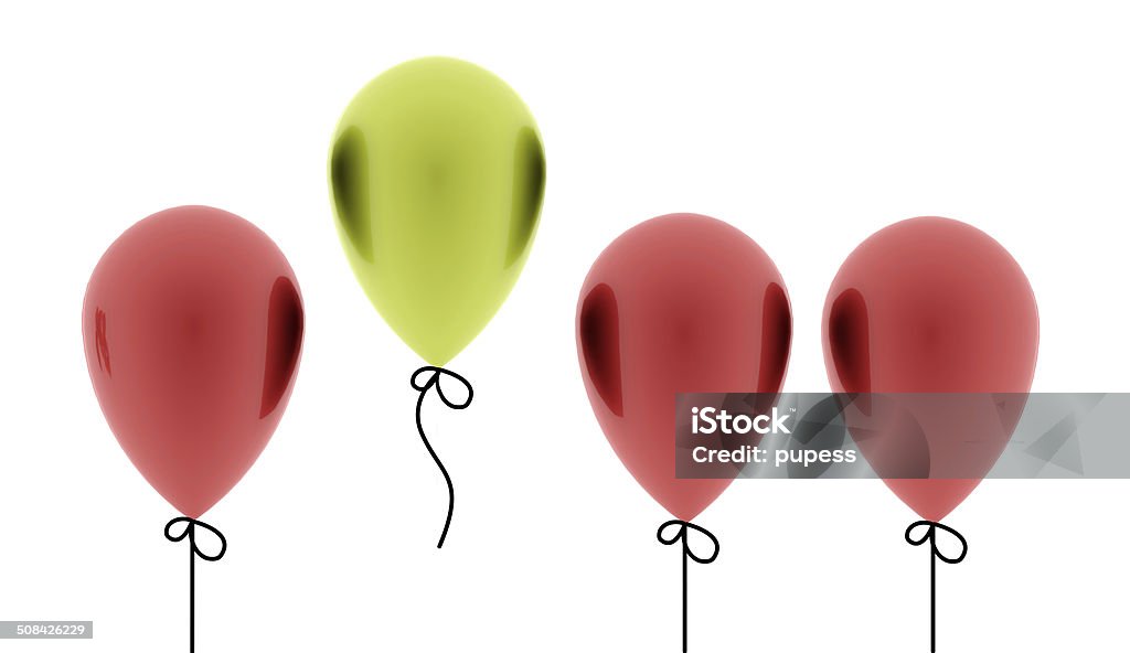 Many red balloons one is green rendered isolated Many red balloons one is green rendered isolated on white background Anniversary Stock Photo