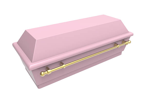 Coffin Pink coffin, isolated on white, 3d render child casket stock pictures, royalty-free photos & images
