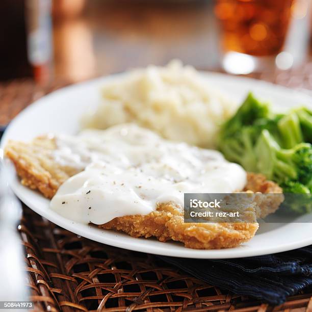 Chicken Fried Steak Stock Photo - Download Image Now - American Culture, Breaded, Broccoli