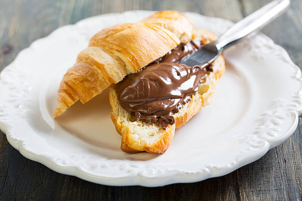 istock Plate with croissant and chocolate. 508441997