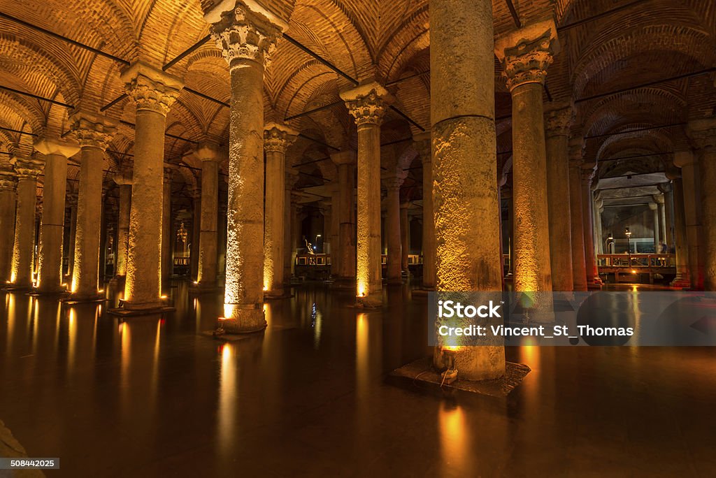 Basilica Cistern Endless rows of columns at the Basilica Cistern in Istanbul, Turkey. Ancient Stock Photo