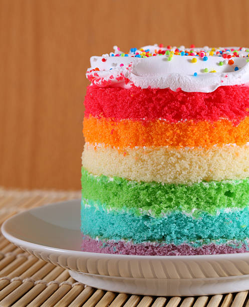 istock Colorful rainbow cakes on white plate. 508442363