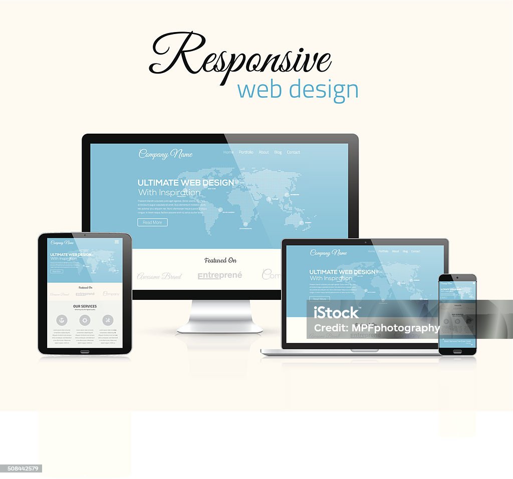 Responsive web design in modern flat vector style concept image Responsive web design in modern flat vector style concept image. Cooperation stock vector