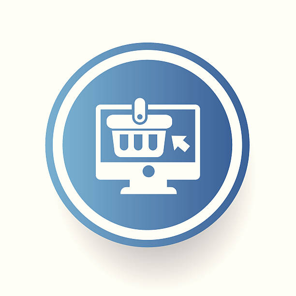 オンラインショッピングのシンボルの青色ボタン - comerce点のイラスト素材／クリップアート素材／マンガ素材／アイコン素材