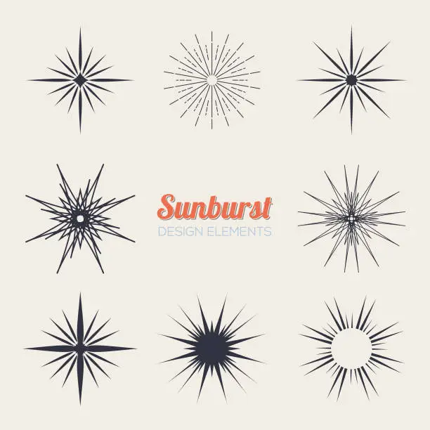Vector illustration of Vintage sunburst design elements collection with geometric shape, light ray