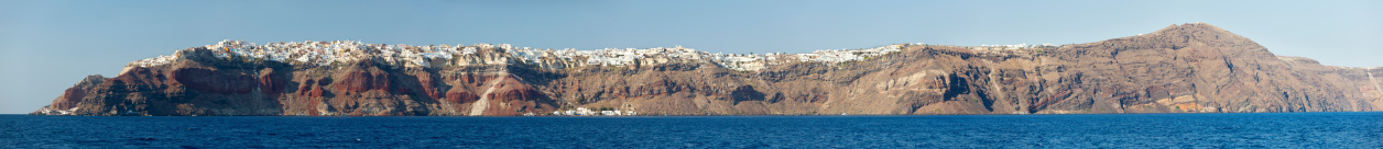 Crater walls of the caldera of Santorini, Greece. Some buildings right on the edge.