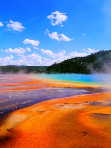 A vertical shot of the paint pots at Yellowstone.