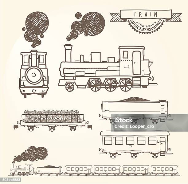 Doodle Train Stock Illustration - Download Image Now - Train - Vehicle, Drawing - Activity, Retro Style