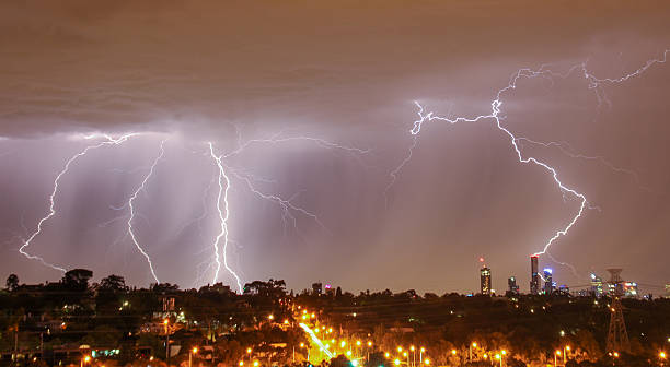 istock Lightning over city skyline 508450244