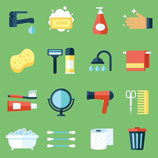 Hygiene icons Vector set of personal hygiene icons. Flat design style. grooming product stock illustrations