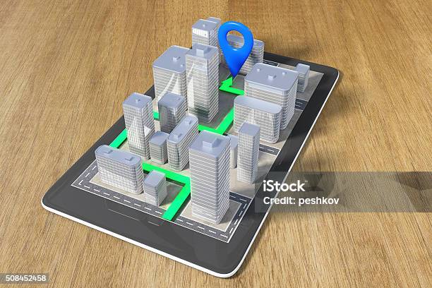 Concepto De Navegación Con Un Teléfono Celular Y Abrió La Ruta Foto de stock y más banco de imágenes de Holograma