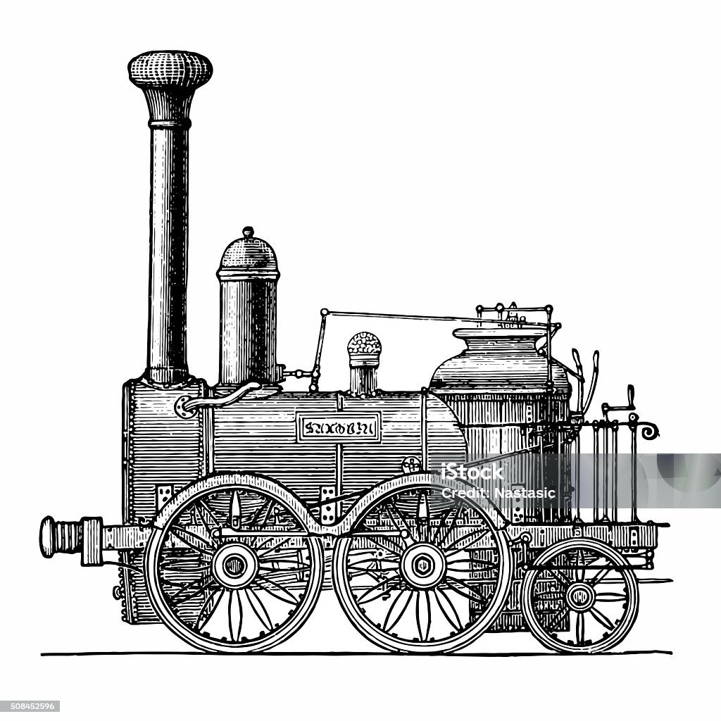 locomotive first locomotive built in Germany "saxonia" Steam Train stock illustration