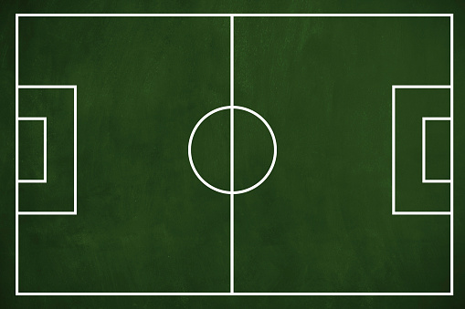 Football field drawing on the green chalkboard.