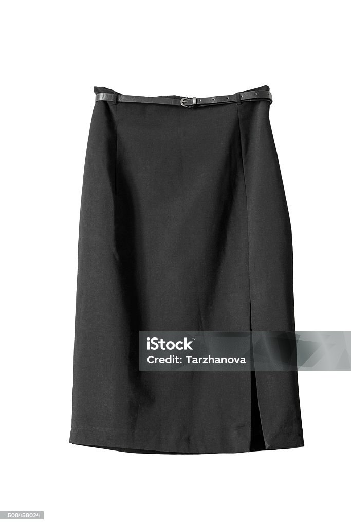 Slit skirt Classic black slit skirt with a belt isolated over white Skirt Stock Photo