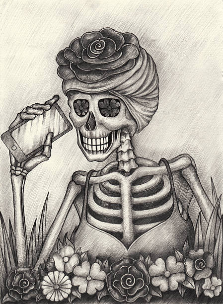 illustrations, cliparts, dessins animés et icônes de art crâne jour de la mort. - spooky cemetery single flower flower