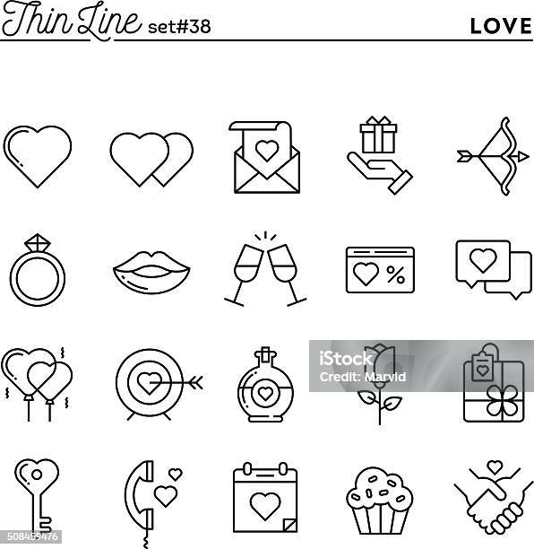 Love Valentines Day Dating Romance And More Thin Line Icons Stock Illustration - Download Image Now