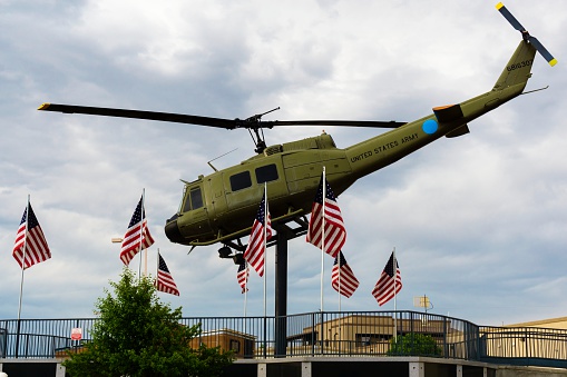 Fruita, Colorado, USA - May 21, 2014: A military helicopter on display at the Fruita Vietnam War Memorial.