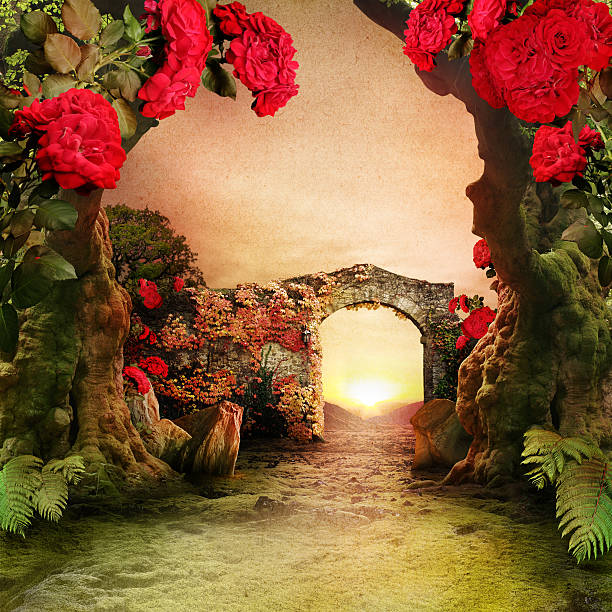 istock misty, romantic forest landscape with roses 508460770