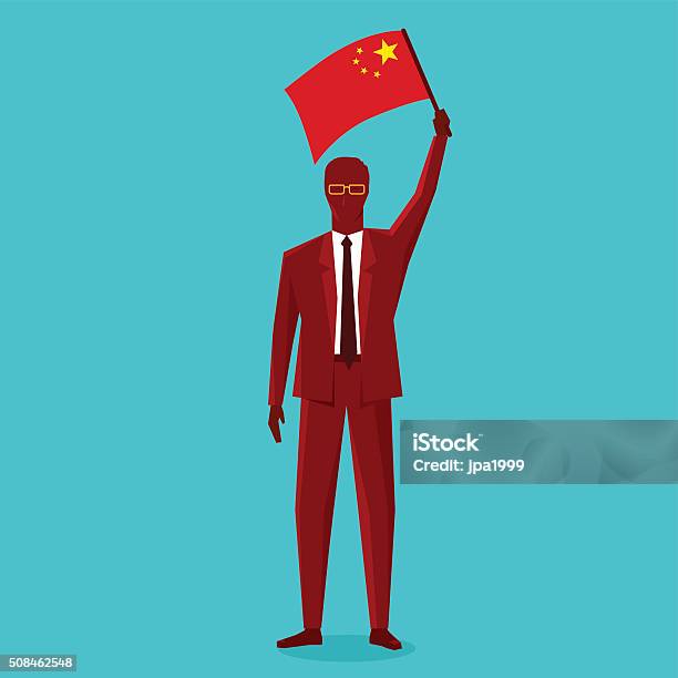Chinese Business Man With Flag Of China Stock Illustration - Download Image Now - Adult, Adults Only, Asia