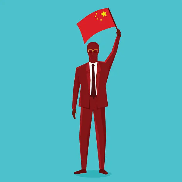 Vector illustration of Chinese business man with flag of china