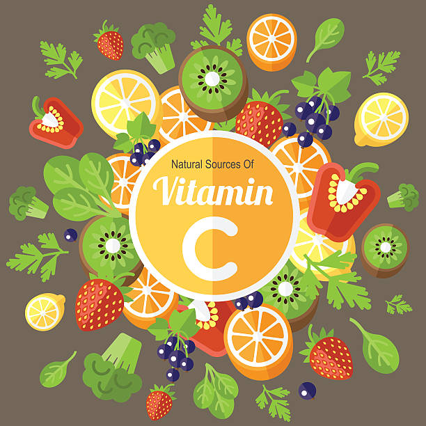 vitamin c-poster - infographic part of symbol cocktail stock-grafiken, -clipart, -cartoons und -symbole