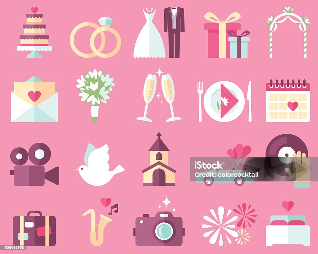 Wedding icons Big vector collection of wedding icons on pink background. Flat style. Wedding stock vector